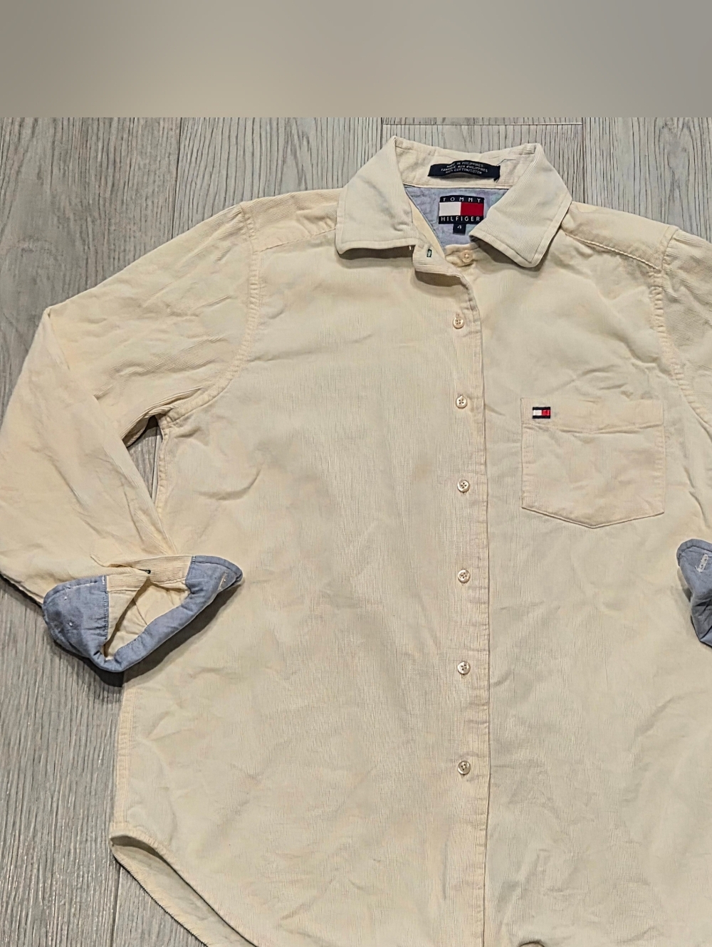 Tommy Hilfiger Women's Cream Button-Down Shirt with Pocket